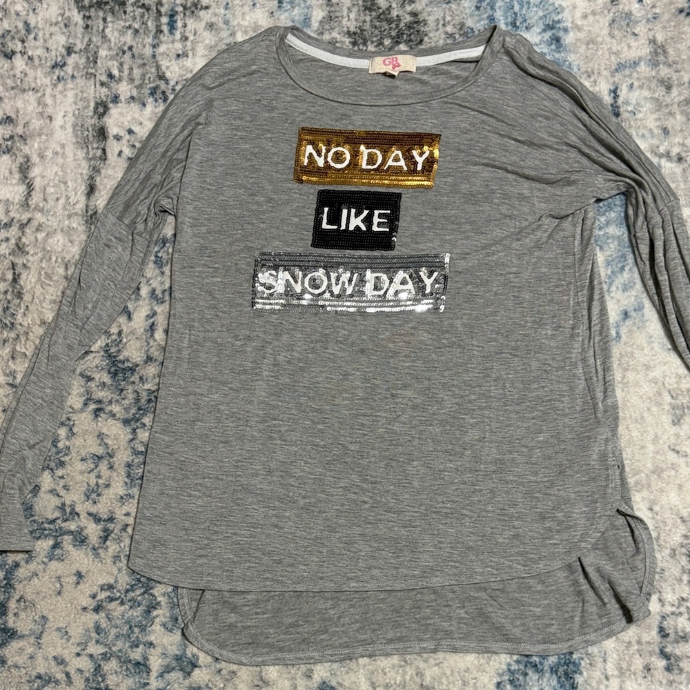 GB girls Gray Long Sleeve Shirt with Gold and Silver Accents